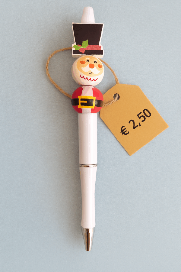 Kerst Kralenpen - Kerstman met hoge hoed (Wit)