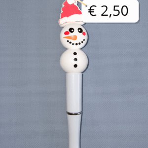 Kerst Kralenpen - Sneeuwpop met kerstmuts (Wit)