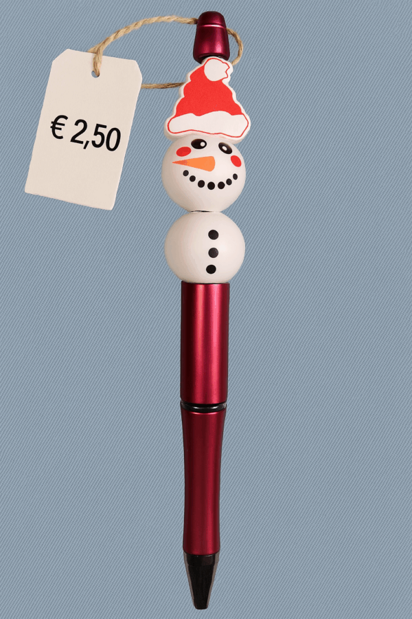 Kerst Kralenpen - Sneeuwpop met kerstmuts (Rood)