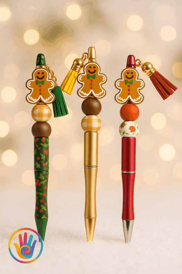 Kerst Kralenpen - Peperkoekmannetje met Kwast (Goud) - Afbeelding 2