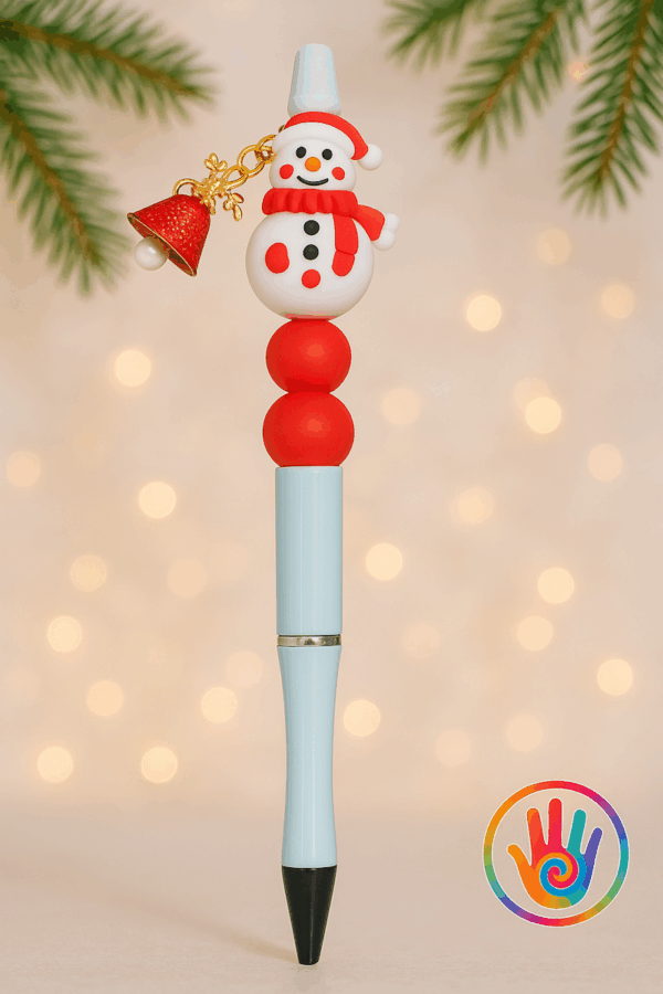 Kerst Kralenpen - Sneeuwman met kerstbel