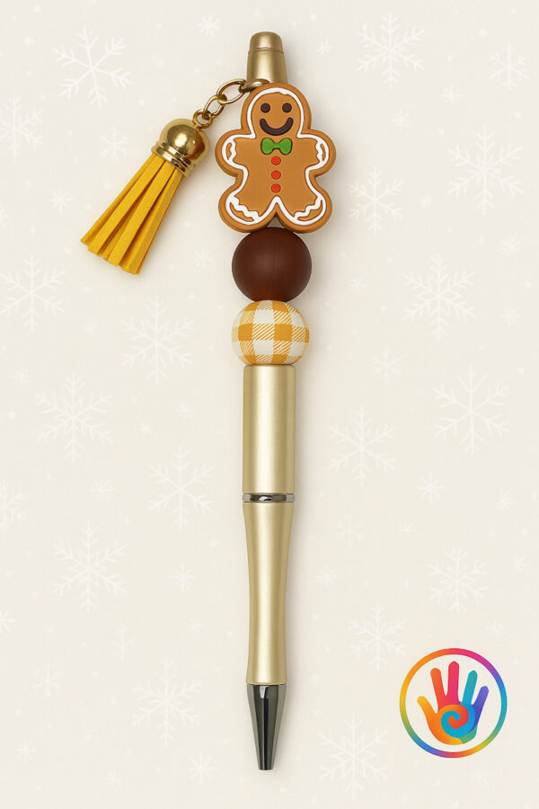 Kerst Kralenpen - Peperkoekmannetje met Kwast (Goud)