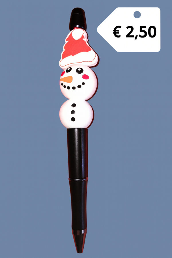 Kerst Kralenpen - Sneeuwpop met kerstmuts (Zwart)